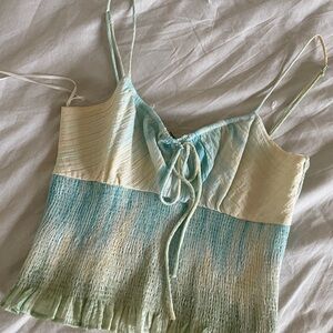 Zara Cream and Green Ribbed Tie Front Camisole